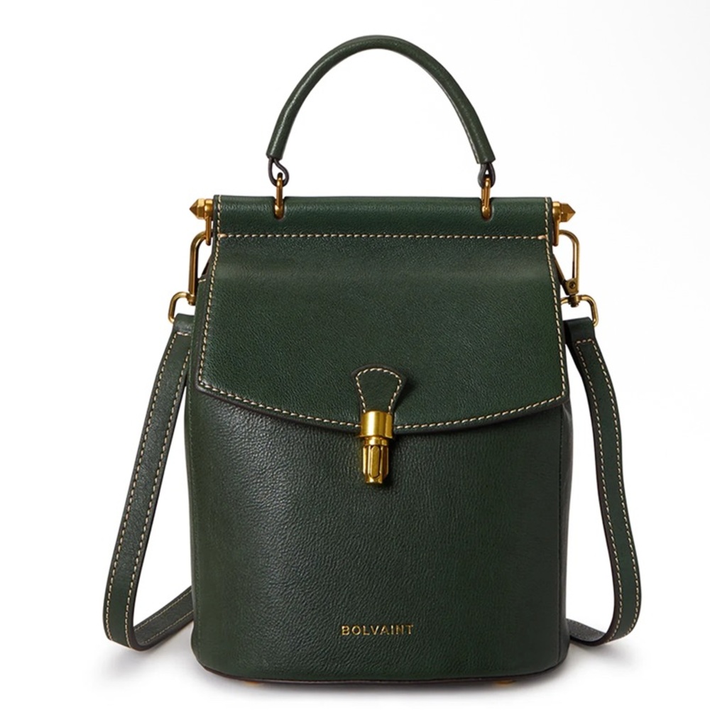 NWT Bolvaint “The Françoise” Backpack – Luxury Leather, Forest Green - Picture 4 of 6